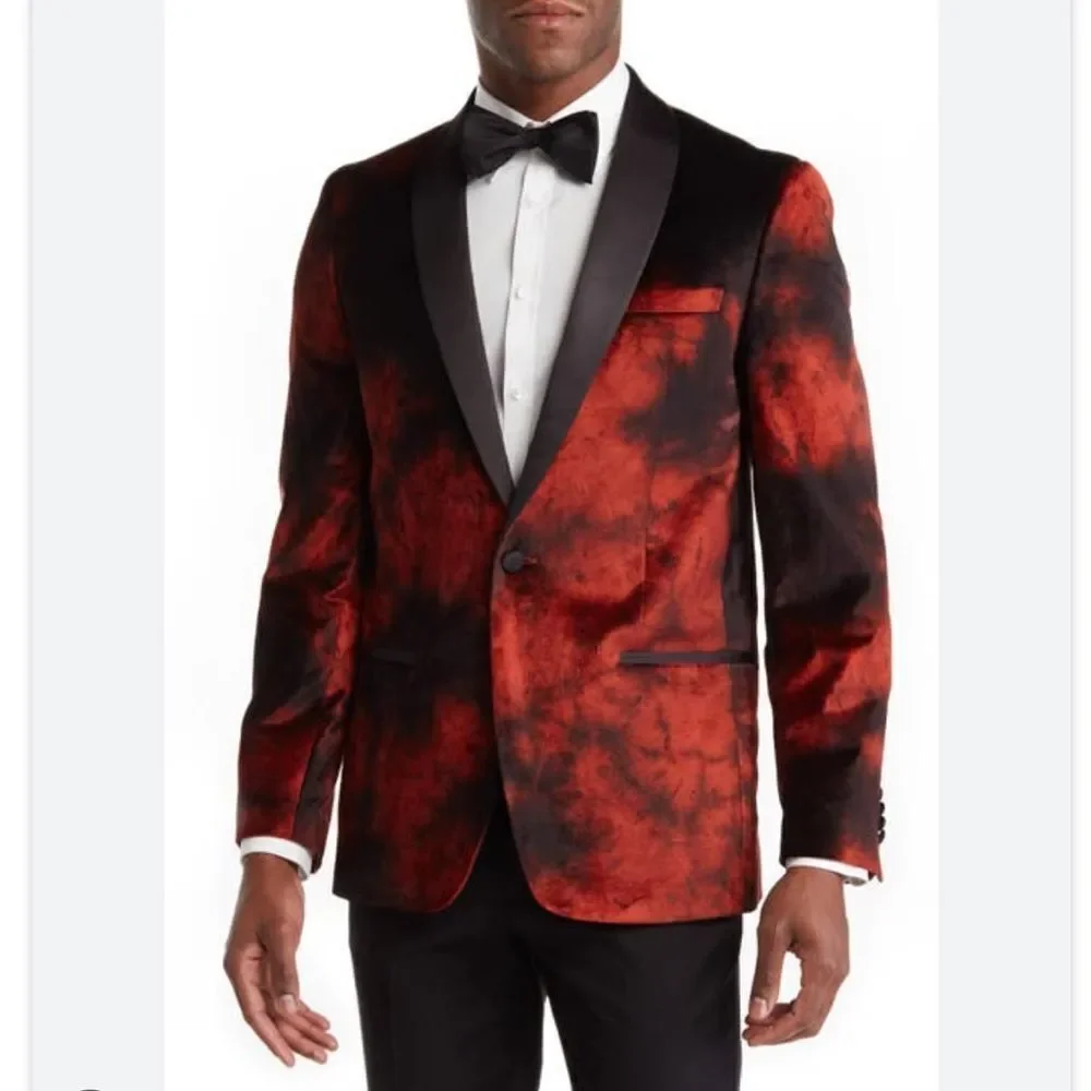 Vince Camuto Powis Satin Shawl Lapel Dinner Jacket In Burnt Red Brule Rouge 42S